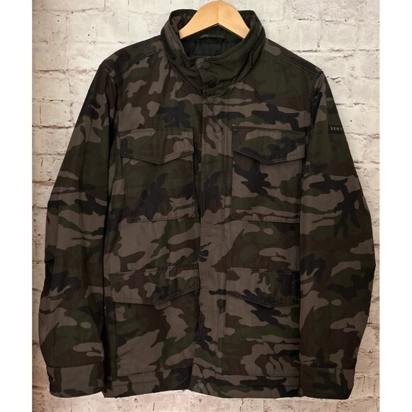 DKNY Jacket Mens Camouflage Soft Shell Zip Front Hooded Parka Size Small - Picture 1 of 5